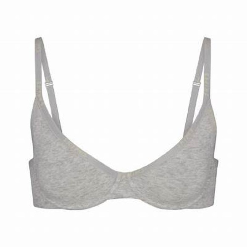 NWT SKIMS Cotton Logo Demi Bra - 30D - Heather Gray